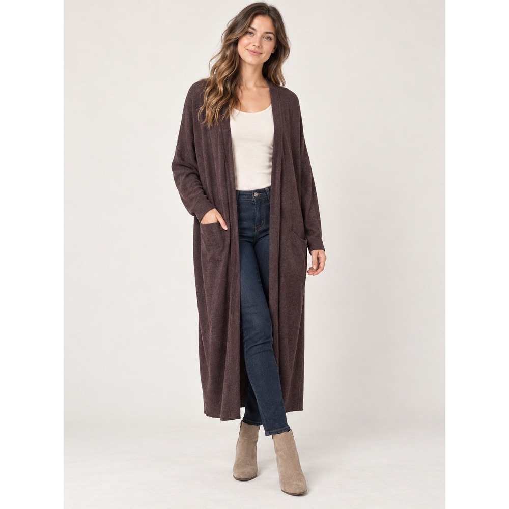 Salty Women's M Brown Long Open Front Duster Cardigan Oversized Cozy Fall